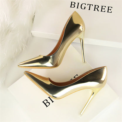 Women Mteallic Bronze Leather Pumps 7.5cm 10.5cm High Heels Lady Stiletto Middle Heels Wedding Bridal Gold Silver Event Shoes