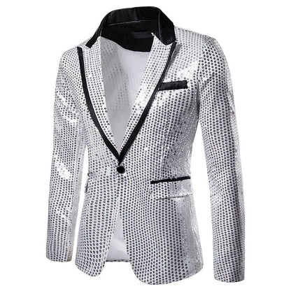 New Fashion Black Sequin Mens Shiny Suit Jacket One Button Blazer For Male Nightclub Singers Stage Dress Blazers Chaqueta Hombre
