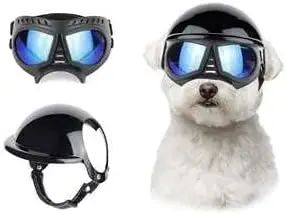 ATUBAN Capacete e Óculos de Sol para Cães Pequenos, Óculos de Proteção UV para Cães Médios, para Cães Dirigirem ao Ar Livre e Passearem