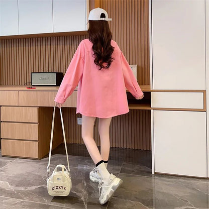 Casual Stylish Denim Long Sleeve Shirt For Women New Spring Autumn Loose Fit Age-Reducing Hong Kong Style Jacket With Button