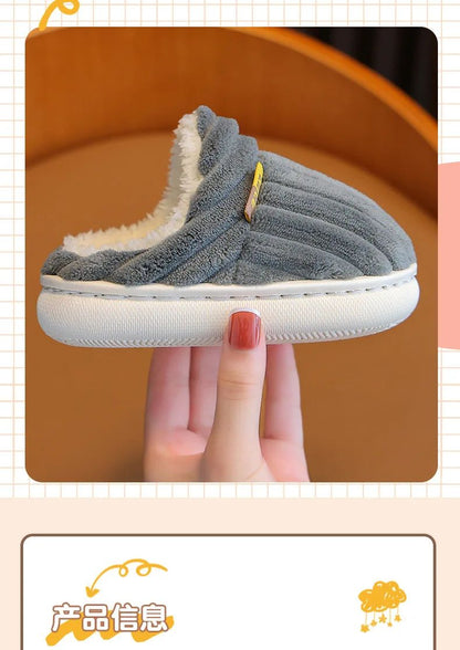 Winter warm cotton slippers for adults and children Toe Wrap Cotton Slippers Thick Soft Sole Slides Men Women Non-slip Shoes