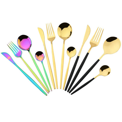 Conjunto de Talheres de Aço Inoxidável Western Dourado com 6 Peças de Colher de Concha, Colher de Jantar, Colher de Sopa, Talheres de Cozinha