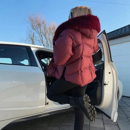 Faux Fur Spliced Hooded Cotton Jackets Women Zipper Long Sleeve Pocket Warm Coats 2025 Winter Fashion Solid Down Jacket New