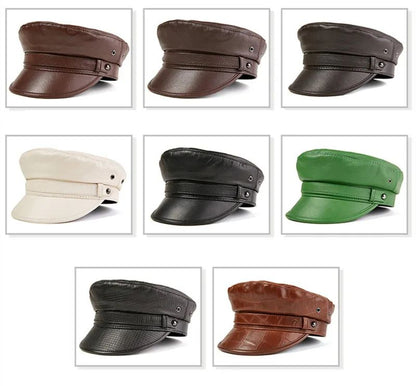 Autumn Men's Flat Cap Genuine Leather Hats Women's Army Military Hat Elegant Fashion Sheepskin Leather Caps Couple Hat