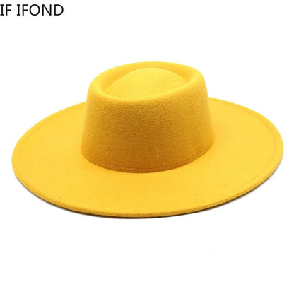 Classic British Style 9.5CM Big Wide Brim Fedora Hat For Women Fashion Autumn Winter Felt Church Hats Wedding Dress Jazz Cap