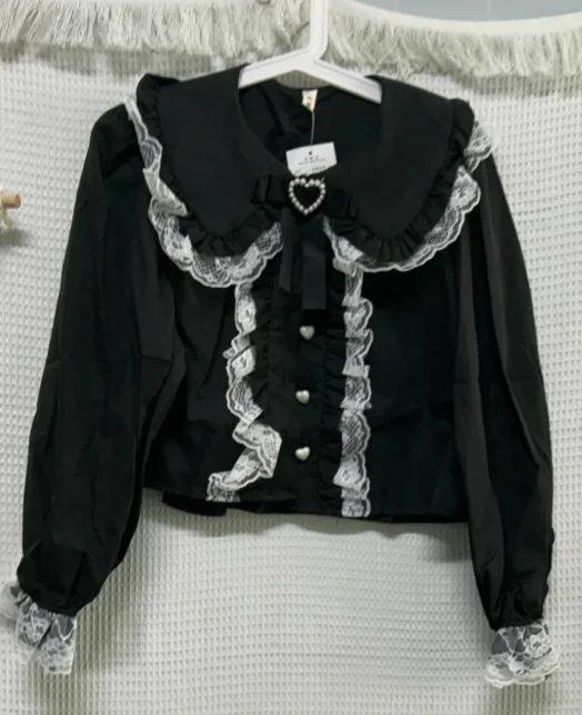 Sweet Lace Patchwork Long Sleeve Crop Top Blouse Women Japanese Y2k Harajuku Camisas JK Bow Ruffle Shirt 2025 Kawaii Blusa Femme