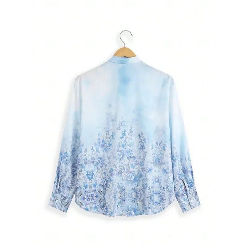 Plus Size Autumn New Women's New Fashionable Shirt Collar with Gradient Flower Print Comfortable Shirt