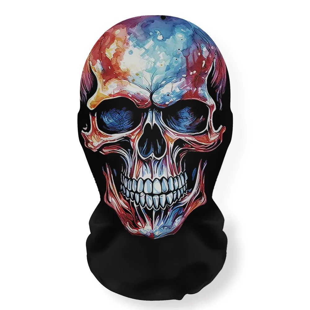 Halloween Skeleton Mask Elastic Mesh Hood Scary Party Cosplay Prop Breathable Face Cover Hood
