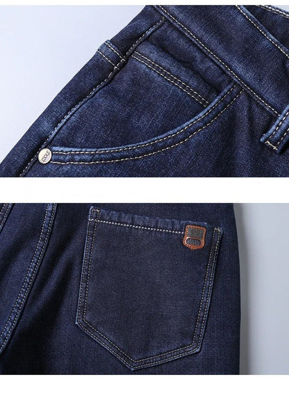 Calça Jeans Masculina de Inverno Forrada de Lã Grossa Sherpa Casual de Negócios Veludo Reta Masculina de Lã Pelúcia Clássica Elástica