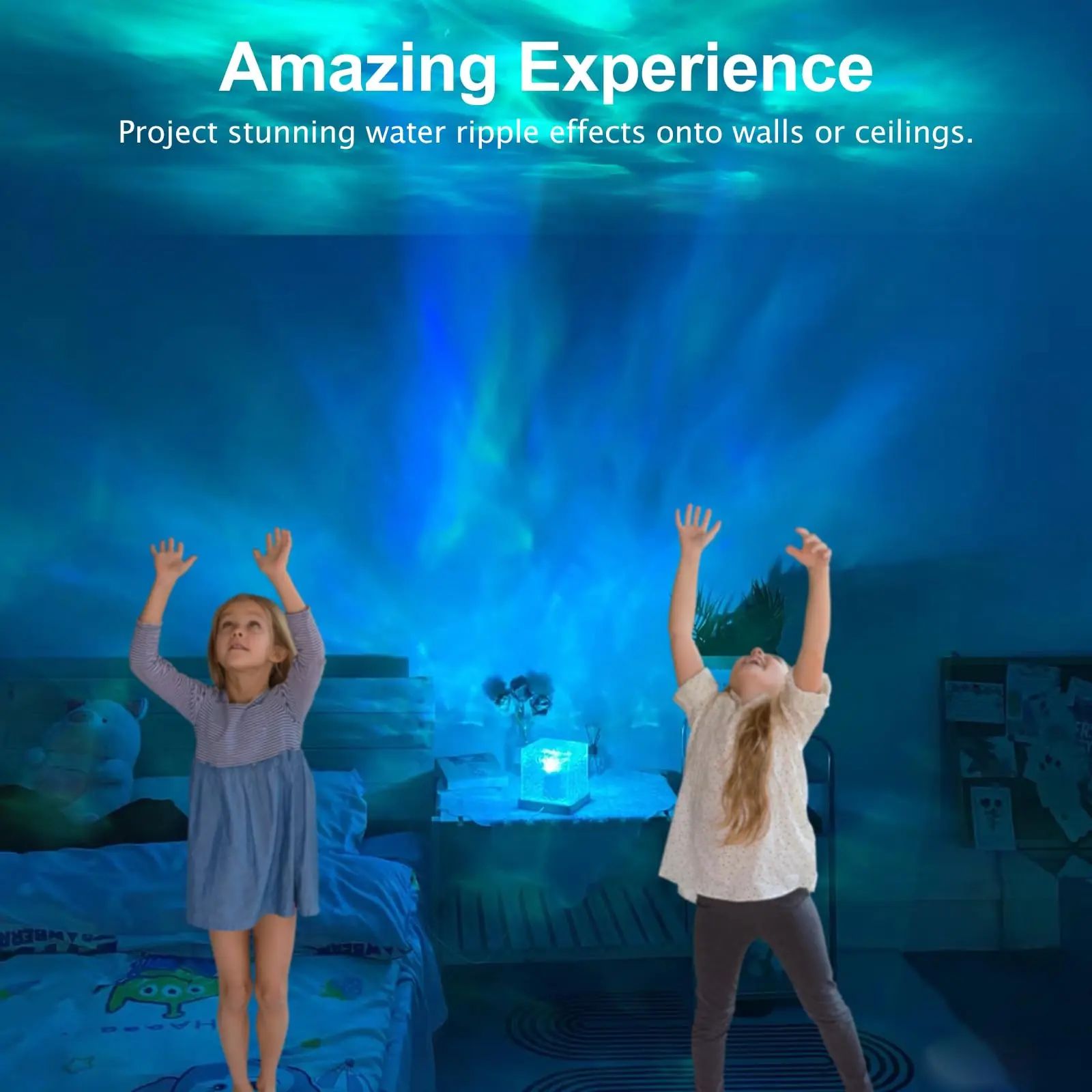 Ocean Wave Aurora Projector Light USB Remote RGB Water Ripple 16 Colors Night Light Home Office Bar Living Room Ambient Light