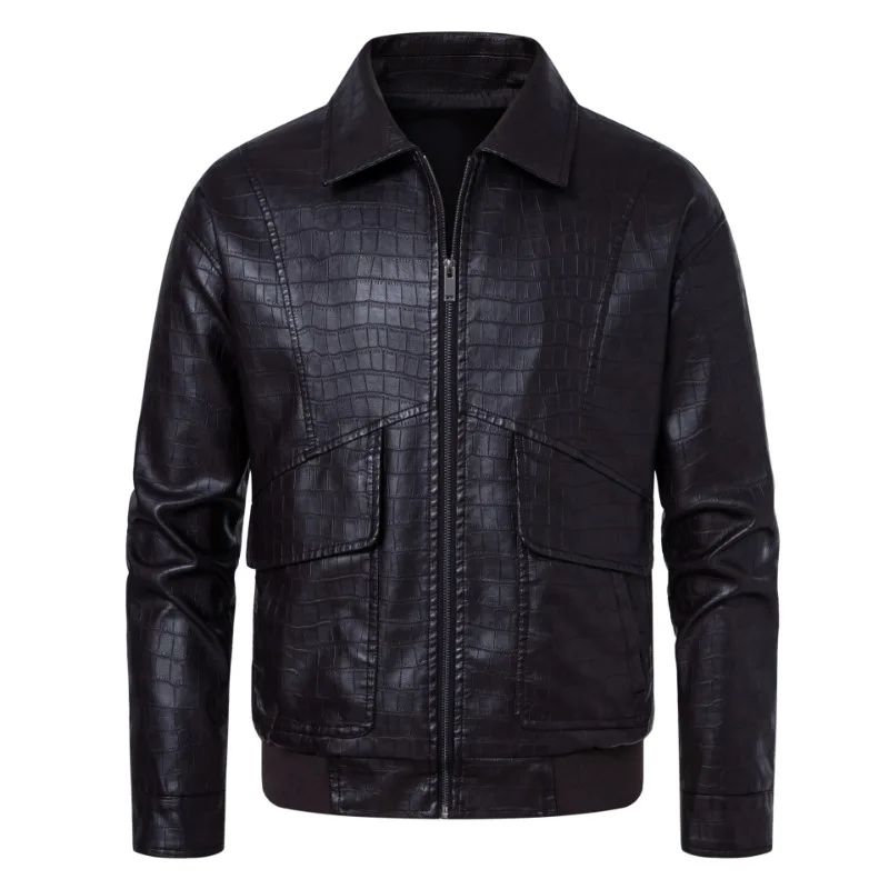 New Fashion Men's Spring Autumn Lapel Casual Pu Leather Loose Motorcycle Jacket