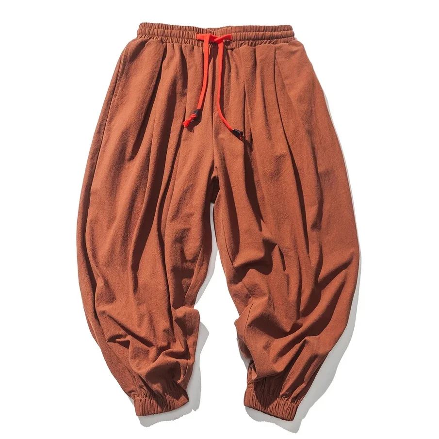 New Trendy Men Harem Pants Loose Oversized Style Cotton and Linen High Quality Jogger Sweatpants Casual Male Trousers