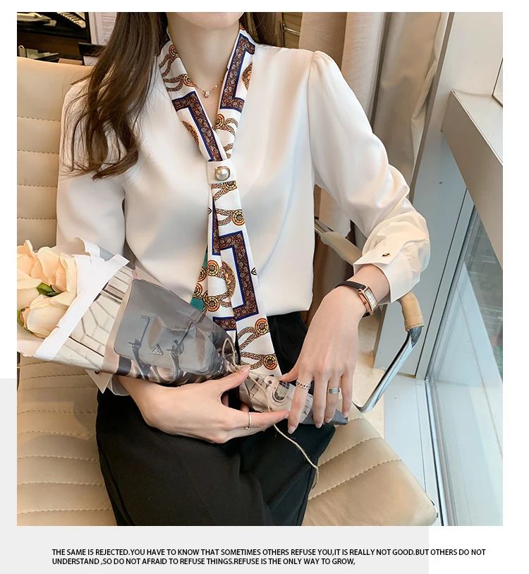 FANAN Elegant Fashion Office Lady Bow Solid Chiffon Shirts Women Clothing New Long Sleeve V-Neck Pullover Top Blouses Female2025