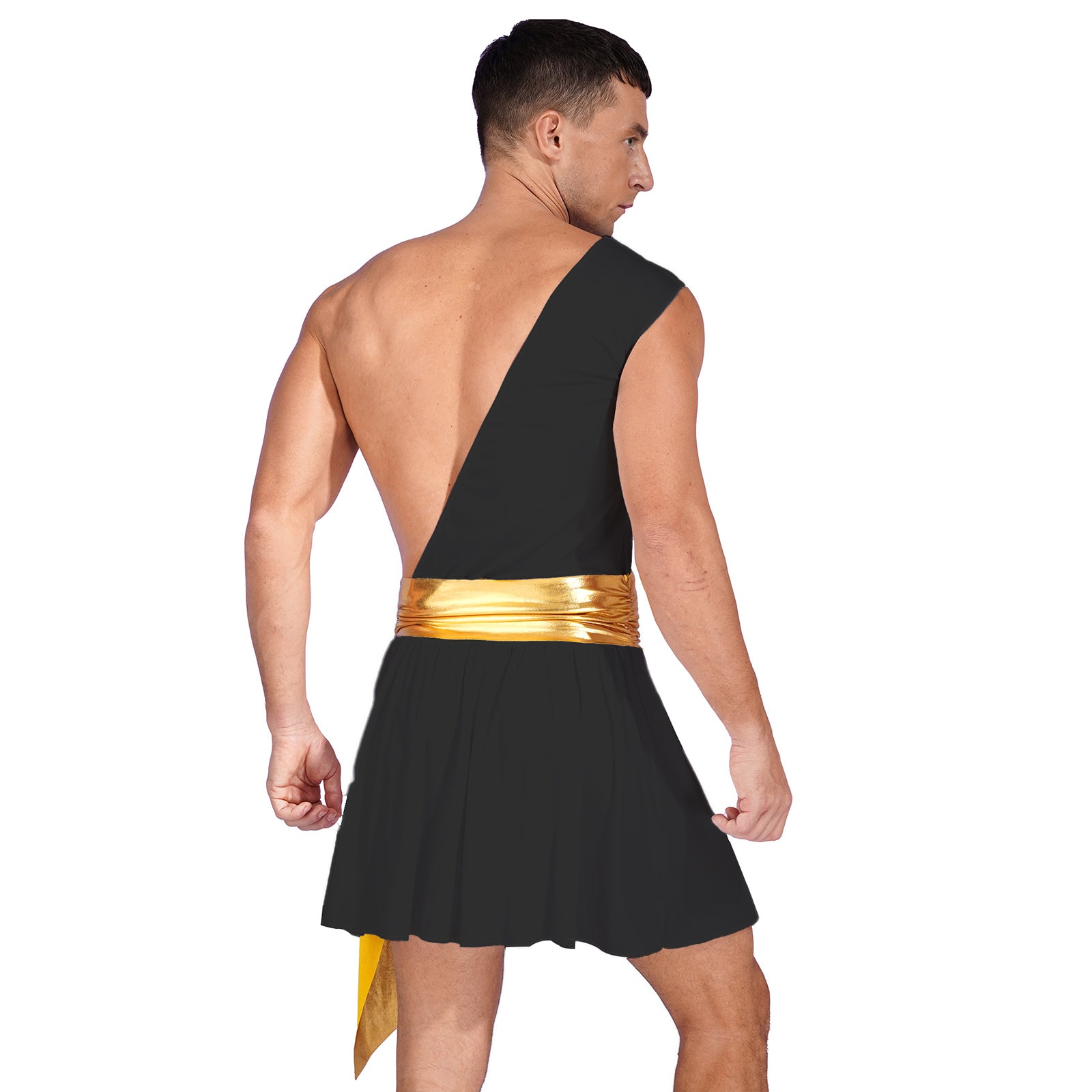 Mens Ancient Greek God Toga Gladiator Costume Roman Emperor One Shoulder Sleeveless Robe Halloween Medieval Warrior Dress Up