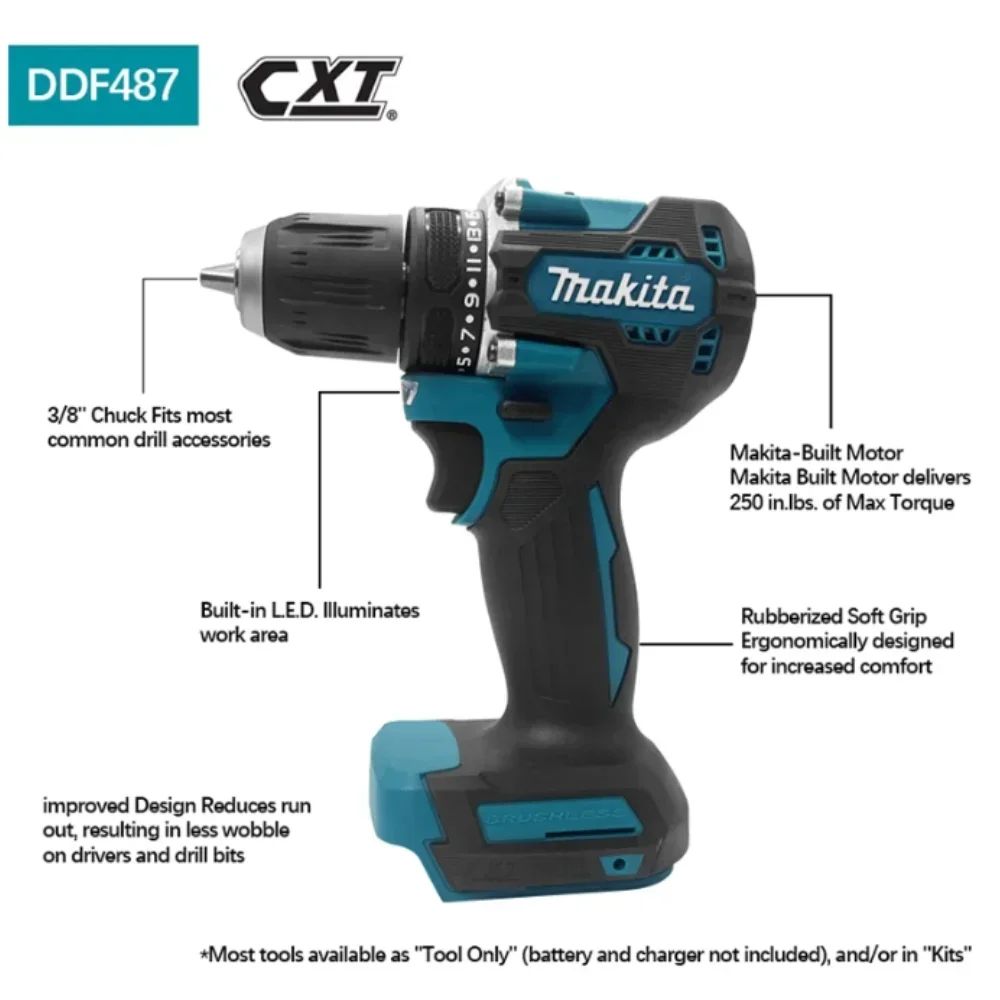 100% Makita Original DDF487 Parafusadeira/Furadeira a Bateria 18V Brushless Chave de Impacto Elétrica Recarregável Ferramenta Elétrica
