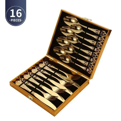 Golden Stainless Steel Cutlery Set Royal European Spoon Fork Complete Tableware Retro Design Dishwasher Safe Elegant Flatware