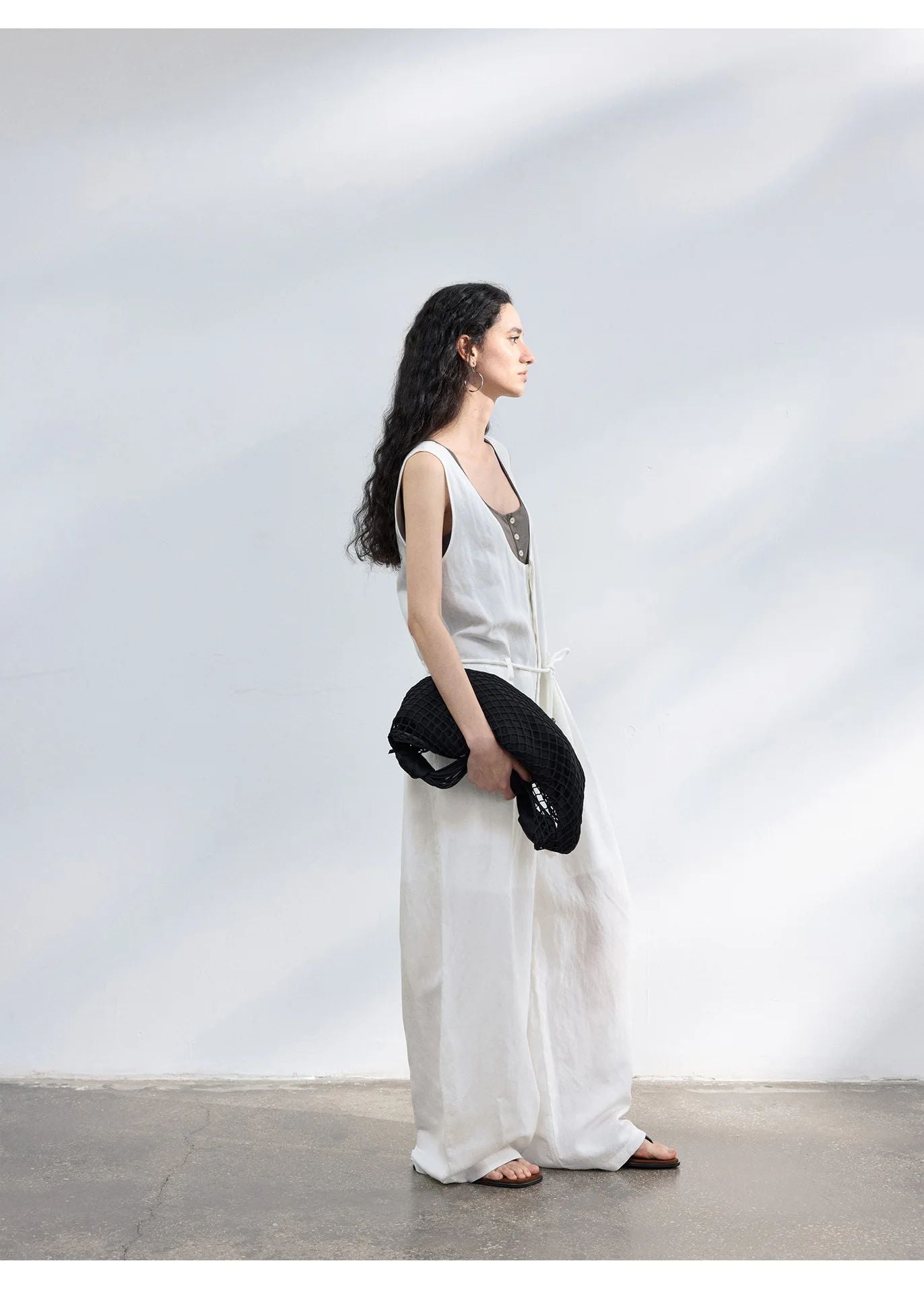 Colne U-Neck Linen Blend Vest And Knife Pleat One-Piece Pants Women's Fashion Design Sensation Tianli Material Long Pants