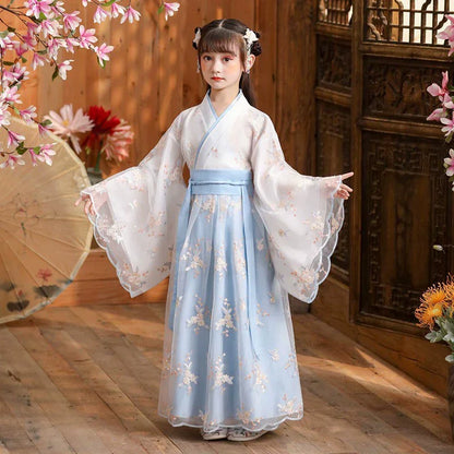 Fashion Girls Dresses Casual Outfit Long Sleeve Hanfu Girl Summer Children Clothes Princess Dress Baby Vestido Kids Tang Costume