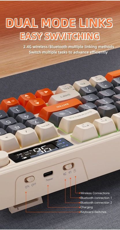 Teclado Bluetooth M96 Sem Fio FREEWOLF Teclado Gamer com Tela,Tela Eletrônica,Conexão Multi-Dispositivos,Ergonomia Gaming
