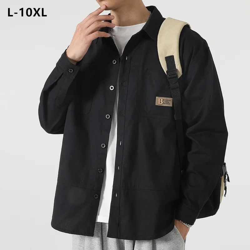 Loose Casual Boys Shirts Outdoor Long Sleeve Army Green Cotton 7XL 8XL 9XL 10XL 150KG Plus Size Cargo Blouses Black Men Clothes