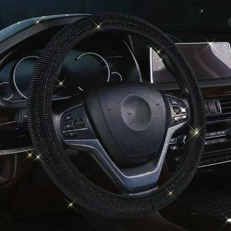 Capa de Volante de Carro 37/38cm Universal Strass Diamante Brilhante Elasticidade Acessórios Internos para Carro Para Quatro Estações