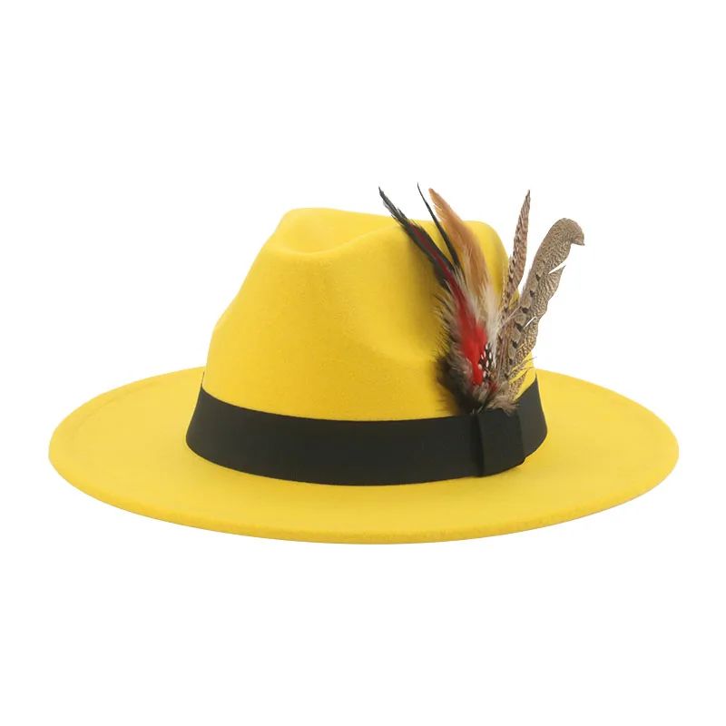 Chapéu Fedora Inverno Feminino Chapéus Masculinos Chapéu de Feltro Pena Luxo Moda Casual Decoração Casamento Homens Mulheres Fedora Chapeau Femme Touca