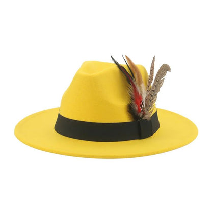 Chapéu Fedora Inverno Feminino Chapéus Masculinos Chapéu de Feltro Pena Luxo Moda Casual Decoração Casamento Homens Mulheres Fedora Chapeau Femme Touca