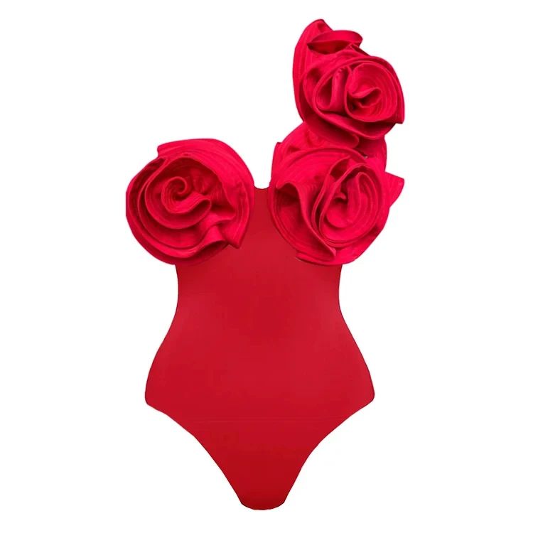 2024 Sexy Red 3D Ruffle Flower One Piece and Skirt set Swimwear beachwear Party Dress  Clearance Wholesale