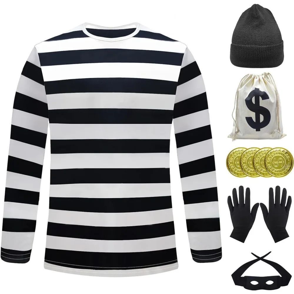 7pcs Movie Robber Cosplay Costume Thief Bank Robber Accessories Set for Women Men Halloween Carnival Party Clothes Role Play