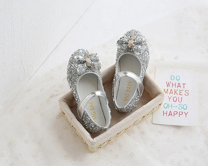 Fashion Girls Shoes Kids Flats Shoes Sequins Rhinestone Princess With Butterfly-Knot Flats Shoes For Students New Autumn 2022