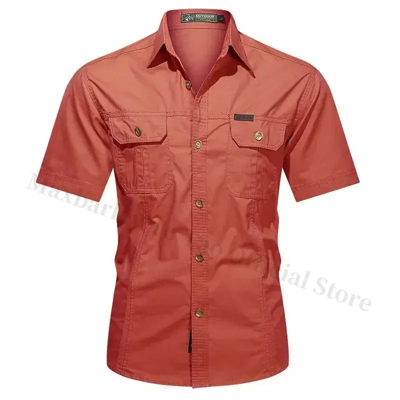 New Men's Work Shirt Casual Retro 100% Cotton Short Sleeve Flying Cargo Shirt Men's Summer Fishing Hunting Multi Pocket Shirt
