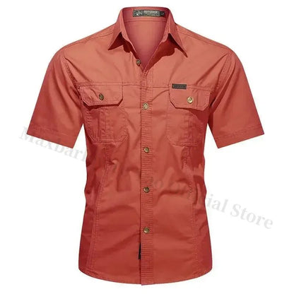 New Men's Work Shirt Casual Retro 100% Cotton Short Sleeve Flying Cargo Shirt Men's Summer Fishing Hunting Multi Pocket Shirt