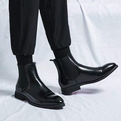 Botas masculinas Chelsea com sola vermelha, tornozelo, bico redondo para negócios, estilo Aura, sapatos masculinos tamanho 38-46, botas masculinas