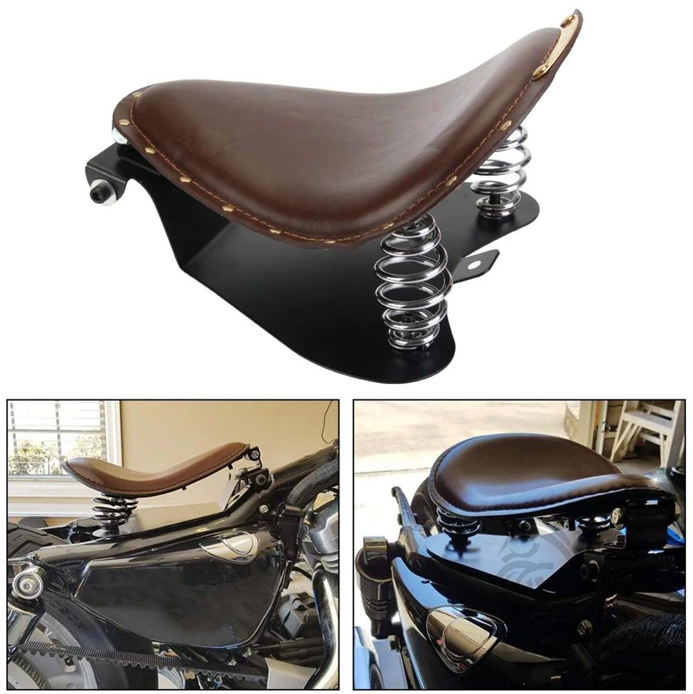 1 CONJUNTO de Assento Solo de Couro Retrô para Motocicleta + Suporte de Mola de 3" para Harley Custom Chopper Sportster Para Bobber Para Honda Para Yamaha