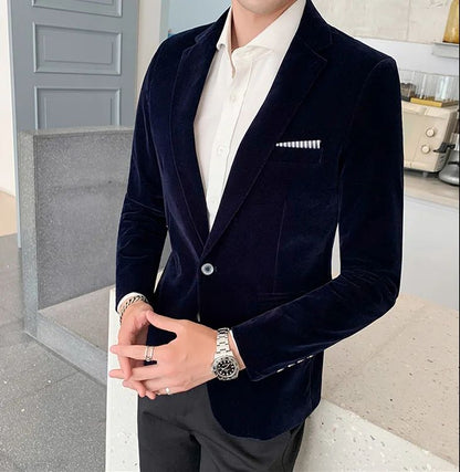 Mens Blazer Men's Fashion Business Corduroy Shirt Gentleman British Style Casual Slim-fit Wedding Work  Mens Blazer Jacket  5XL