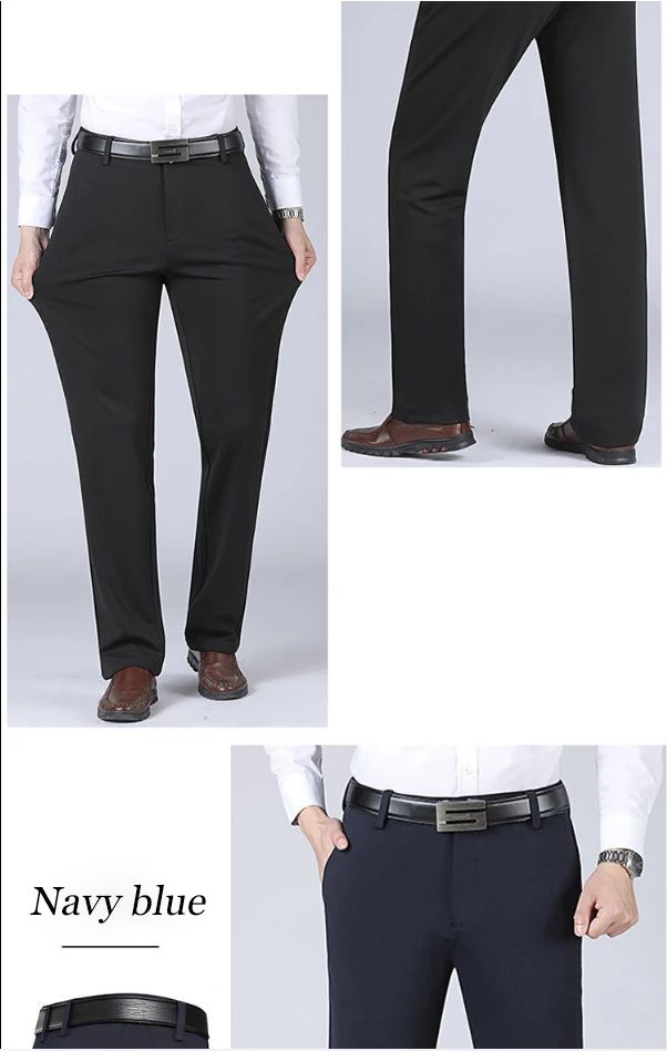 2025 Men's Suit Pants Stretch Smart Casual Trousers Pocket Solid Color Straight Wearable Full Length Home Work Black Dress Pants