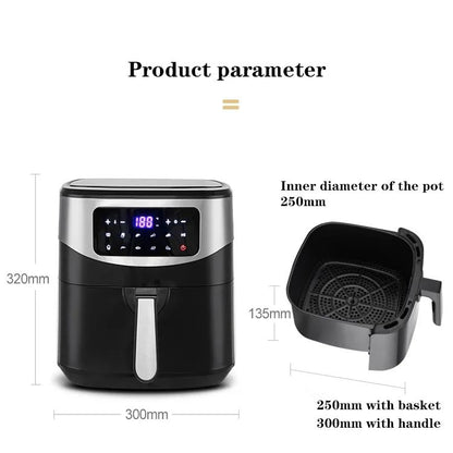 Atualizar Fritadeira Elétrica Doméstica de 1600W, 8L, com Painel Touch Screen, Capacidade para Pizza, Fritadeira sem Óleo e sem Sal, Panela Elétrica Touch Screen