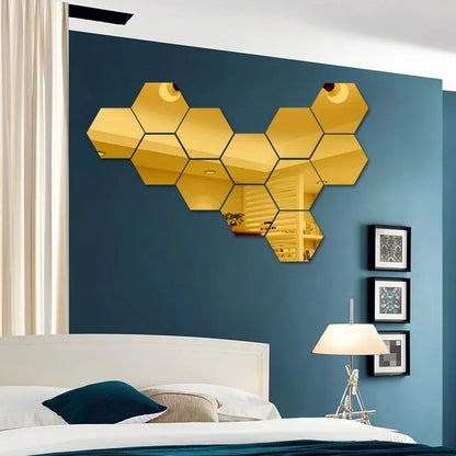 3/6/12pcs 3D Hexagon Mirror Wall Sticker DIY TV Background Living Room Stickers Wall Decor Bedroom Bathroom Home Decoration