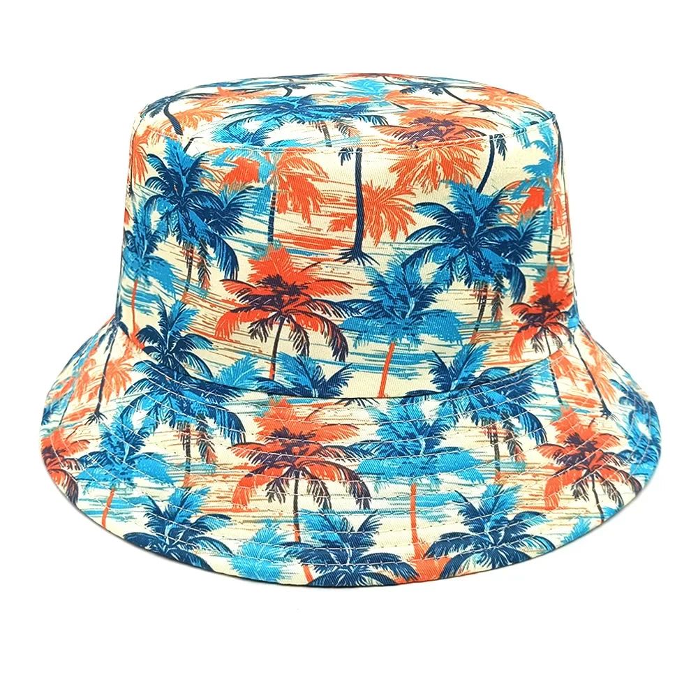 Fashion Bucket Hat Coconut Tree Printing Pattern Fisherman Hats For Holiday Double Sides Panama Cap Unisex Outdoor Beach New