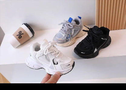Kids Casual Running Shoes with Thick Soles Boys Girls Fashion Versatile Sports Shoes 2024 New Children Mesh Breathable Sneakers