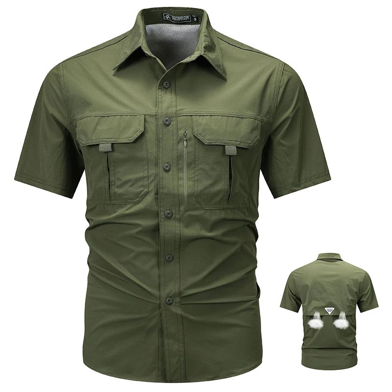 Summer Tactical Shirts Men Work Short Sleeve Shirt Outdoor Breathable Quick Dry Multi-pocket Cargo Camp Hike Short Sleeved Shirt