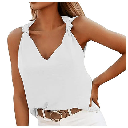 Active Tops for Women Women's Casual Fashion V Neck Knotted Tie Sleeveless Blouses Fashion Temperament Shirts Cute Sweet Top