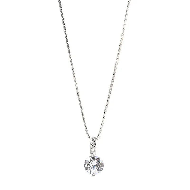 Colar de Prata Esterlina 925 com Zircônia Redonda Estilo Minimalista Charm Choker Pingente Presente de Festa para Joias Finas Femininas