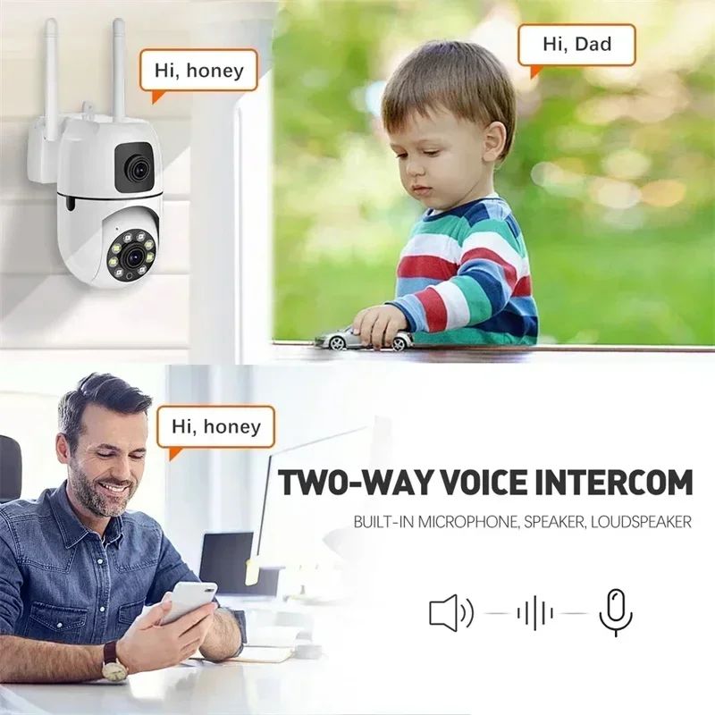 8MP WIFI Surveillance Camera Dual Lens Dual Screen IP Cameras Wireless Auto Tracking Color Night Vision 8X Digital Zoom CCTV Cam