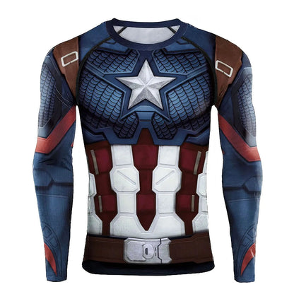 Super Mens Compression T-Shirt Long Sleeve 3D Tight Fitness Gym Sports Digital Printed Running Shirts Hero Jerseys Cosplay Top