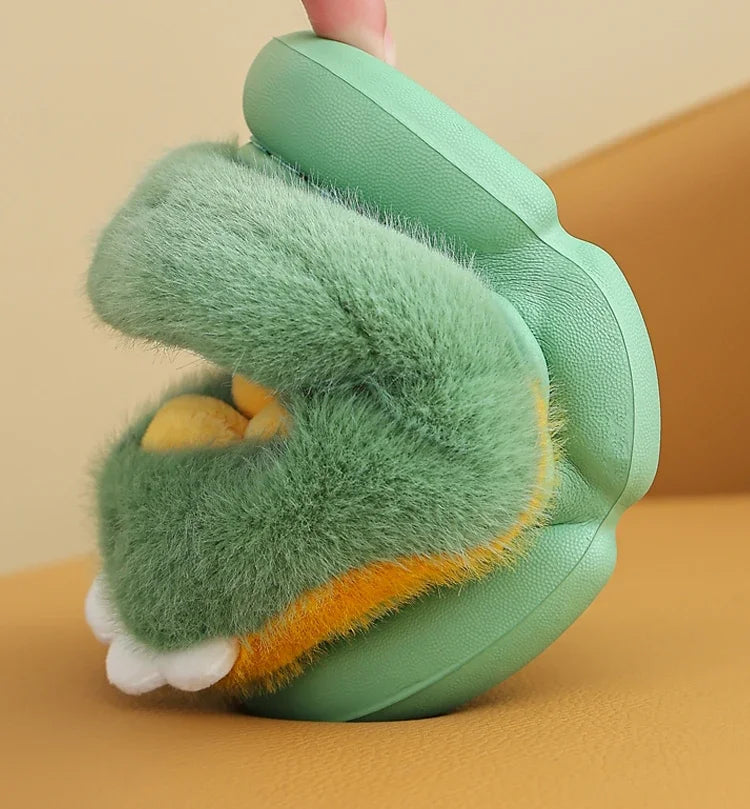 Cute Cartoon Dinosaur Children Plush Slippers Soft Sole Non-slip Winter Warm Baby Boys Girls Indoor Home Heel Wrap Cotton Shoes