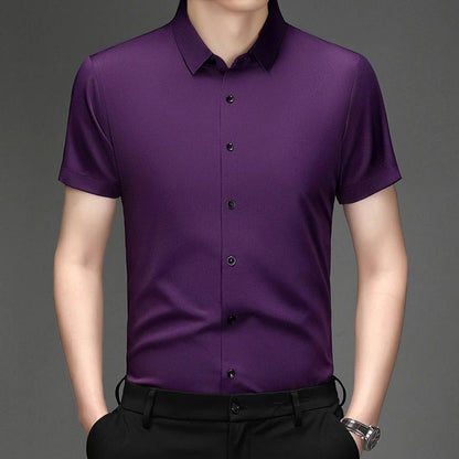 New Men's Business Casual Short Sleeved Solid Color Shirt Wrinkle Resistant Wrinkle Free Comfortable All Season Versatile Top