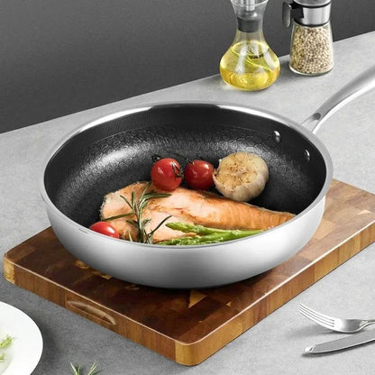 Panela de Fritura Antiaderente Giyoca Honeycomb Wok Não Revestida Aço Inoxidável 316 Utensílios de Cozinha Domésticos Multifuncionais Universais para Fogões