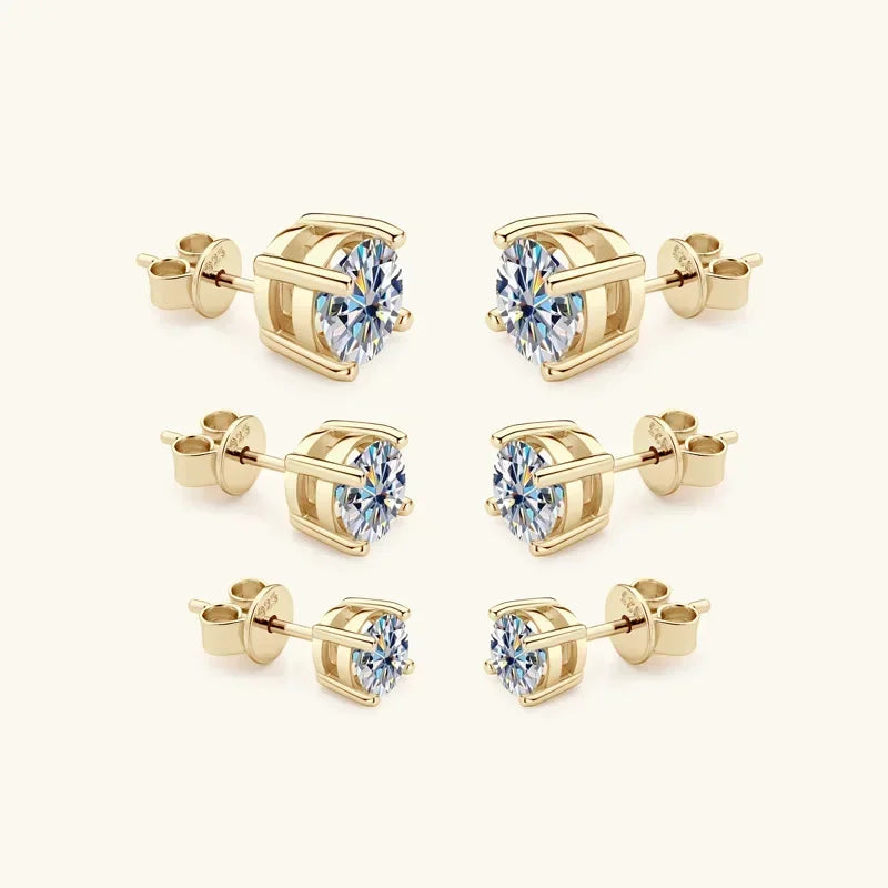 Brinco de Moissanite Real 0.5-2ct de Diamante em Prata 925 Banhado a Ouro Amarelo Brinco de Casamento Feminino Joia de Luxo com GRA