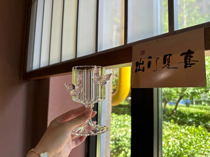 Copo de Vidro de Pé Alto Original Taça de Vinho Borboleta de Instagram Copos de Champanhe Copos Estéticos de Coquetel Presentes de Natal